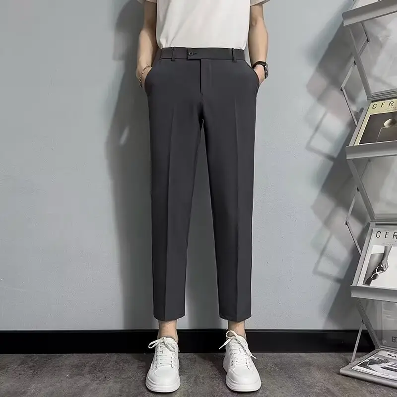 Black Men's Cropped Slim Fit Dress Pants — feature 4