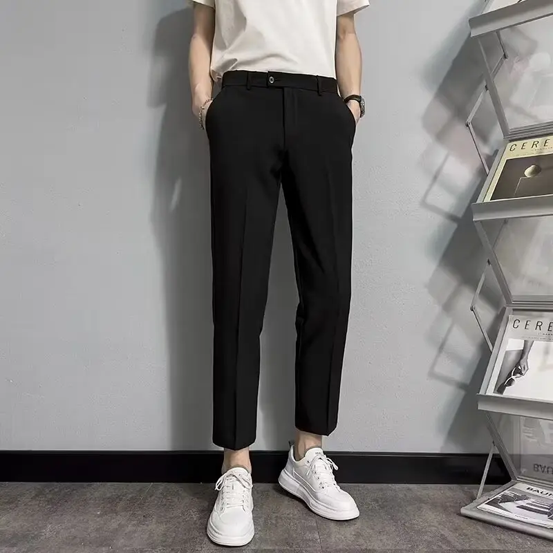 Black Men's Cropped Slim Fit Dress Pants — feature 5
