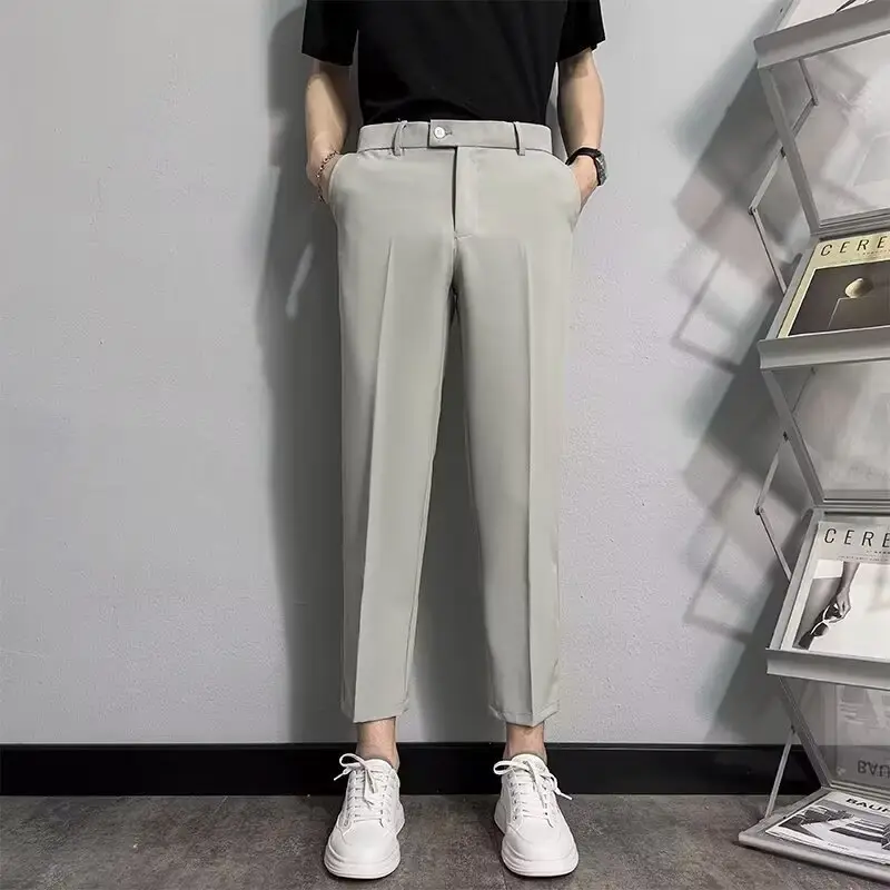 Black Men's Cropped Slim Fit Dress Pants — feature 8