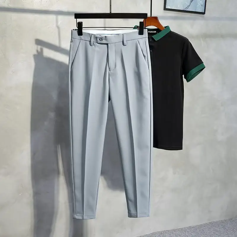 Black Men's Cropped Slim Fit Dress Pants - Image 2