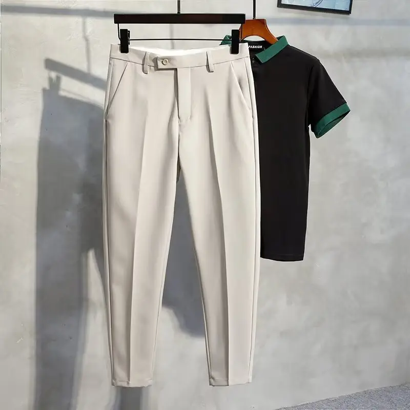 Black Men's Cropped Slim Fit Dress Pants - Image 4