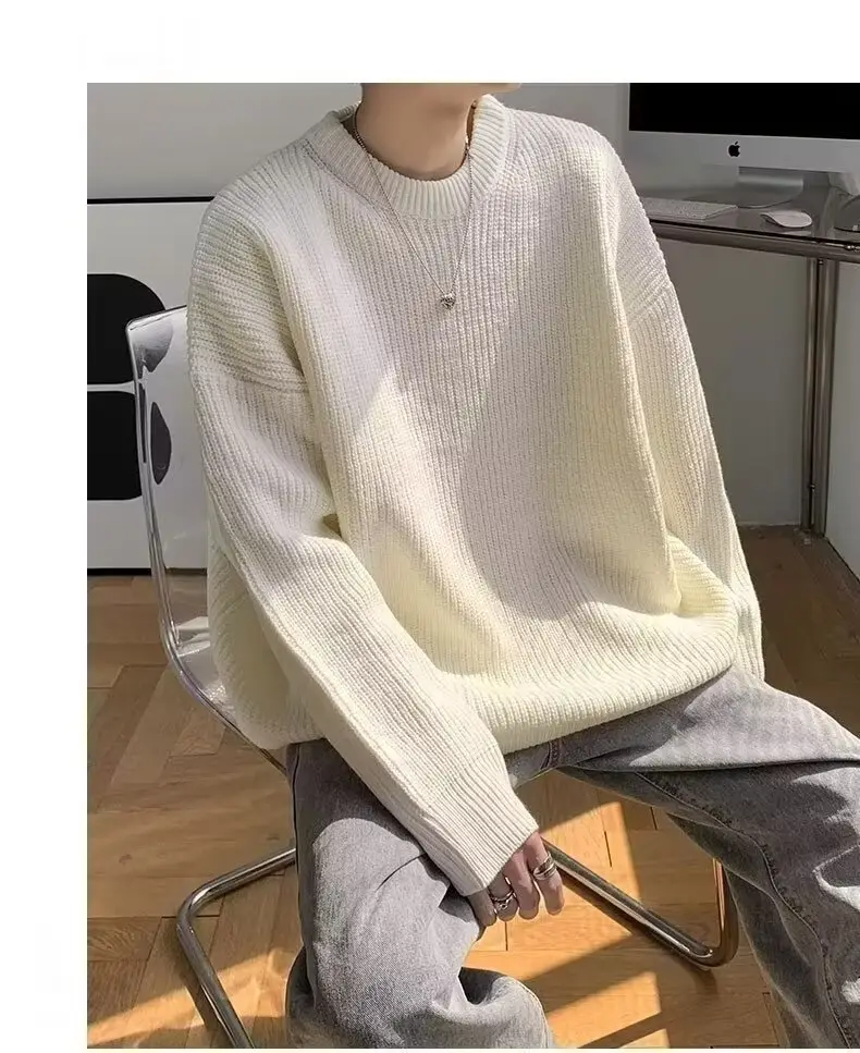 Men's Pink Waffle Knit Crewneck Sweater All Season — feature 18