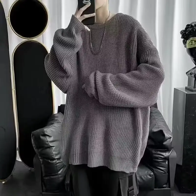 Men's Pink Waffle Knit Crewneck Sweater All Season — feature 20