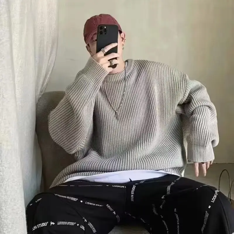 Men's Pink Waffle Knit Crewneck Sweater All Season — feature 21