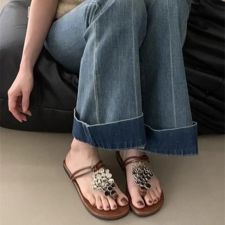 Women's 2024 New Summer Outer Wear Flip-flops with Skirt Sequined Flip-flops Flats Fashion Sandals - Image 6