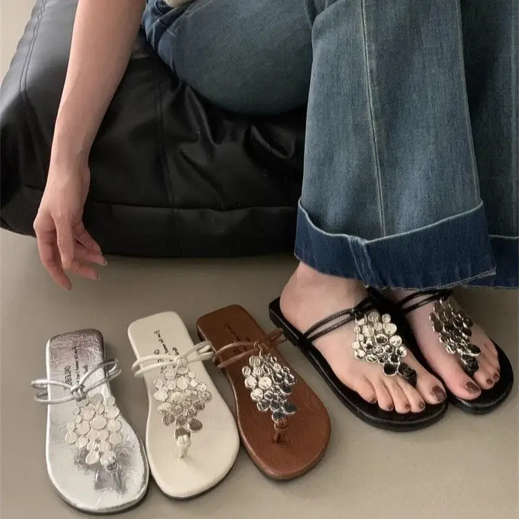 Women's 2024 New Summer Outer Wear Flip-flops with Skirt Sequined Flip-flops Flats Fashion Sandals - Image 7