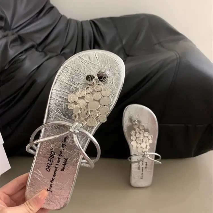 Women's 2024 New Summer Outer Wear Flip-flops with Skirt Sequined Flip-flops Flats Fashion Sandals - Image 8