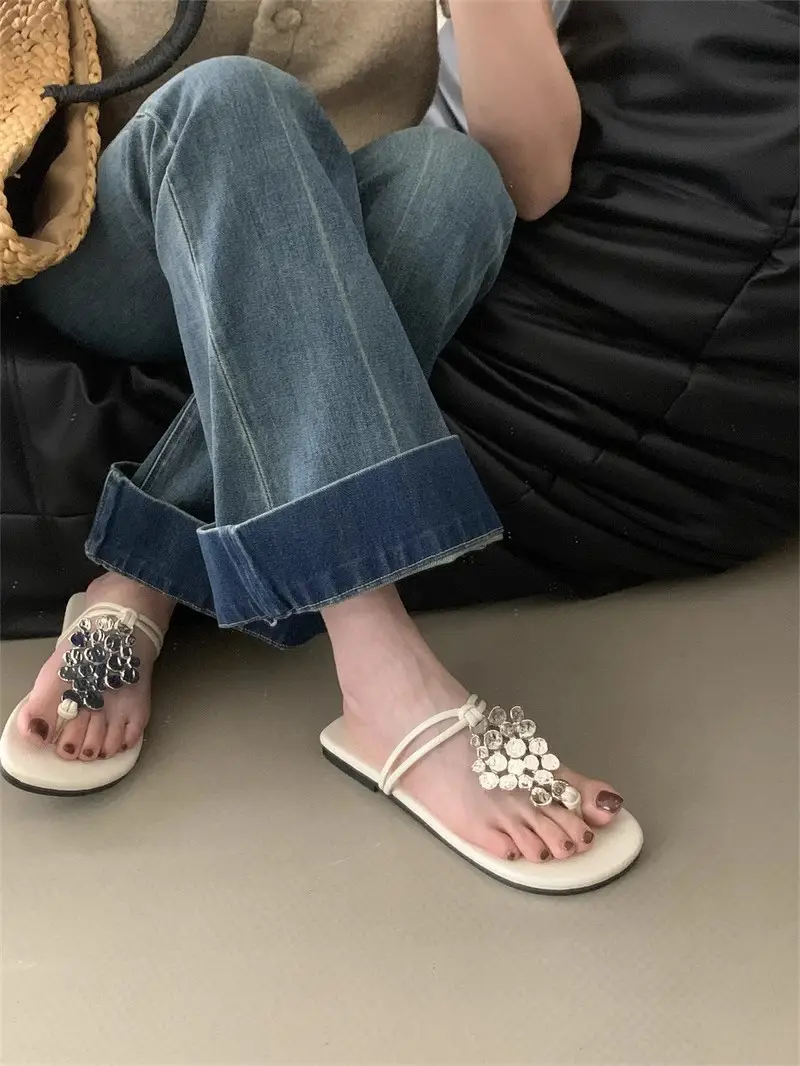 Women's 2024 New Summer Outer Wear Flip-flops with Skirt Sequined Flip-flops Flats Fashion Sandals — feature 1