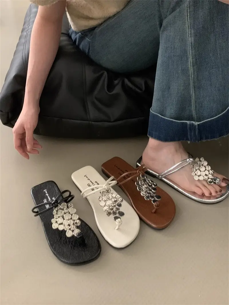 Women's 2024 New Summer Outer Wear Flip-flops with Skirt Sequined Flip-flops Flats Fashion Sandals — feature 5