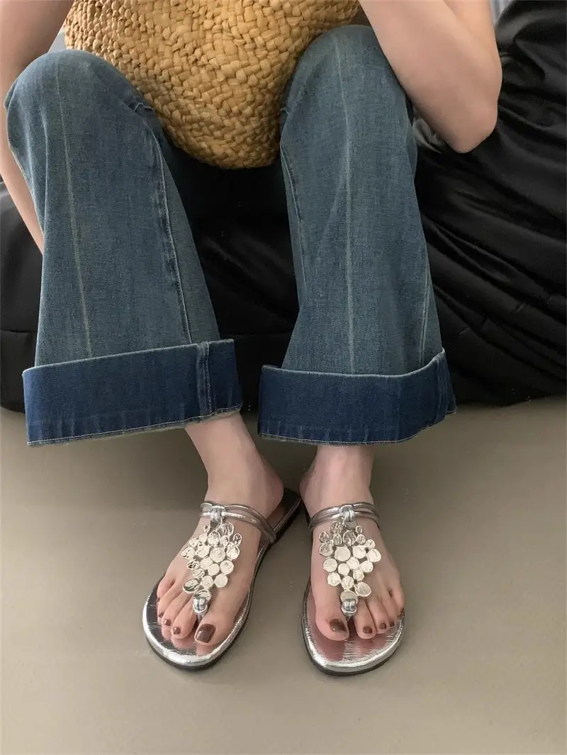 Women's 2024 New Summer Outer Wear Flip-flops with Skirt Sequined Flip-flops Flats Fashion Sandals — feature 7