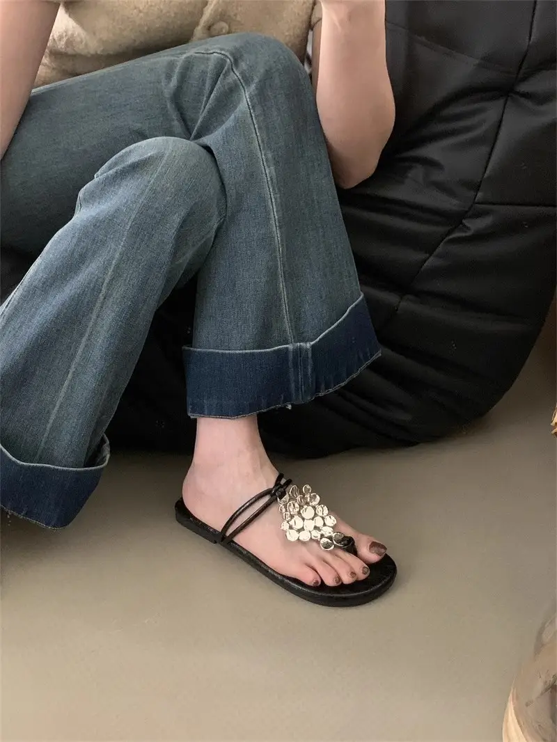 Women's 2024 New Summer Outer Wear Flip-flops with Skirt Sequined Flip-flops Flats Fashion Sandals — feature 8
