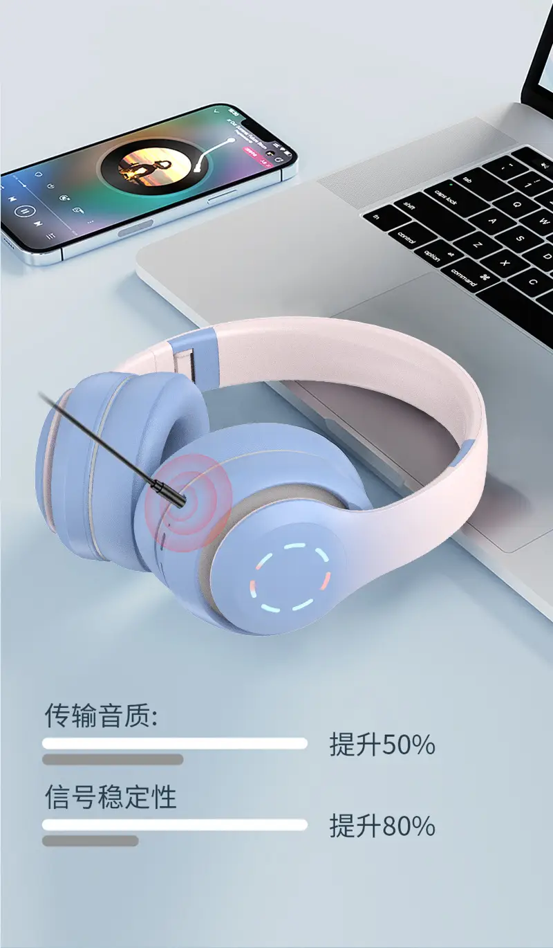 Bluetooth Headphones Gradient Color Wireless 3D Bass β feature 13