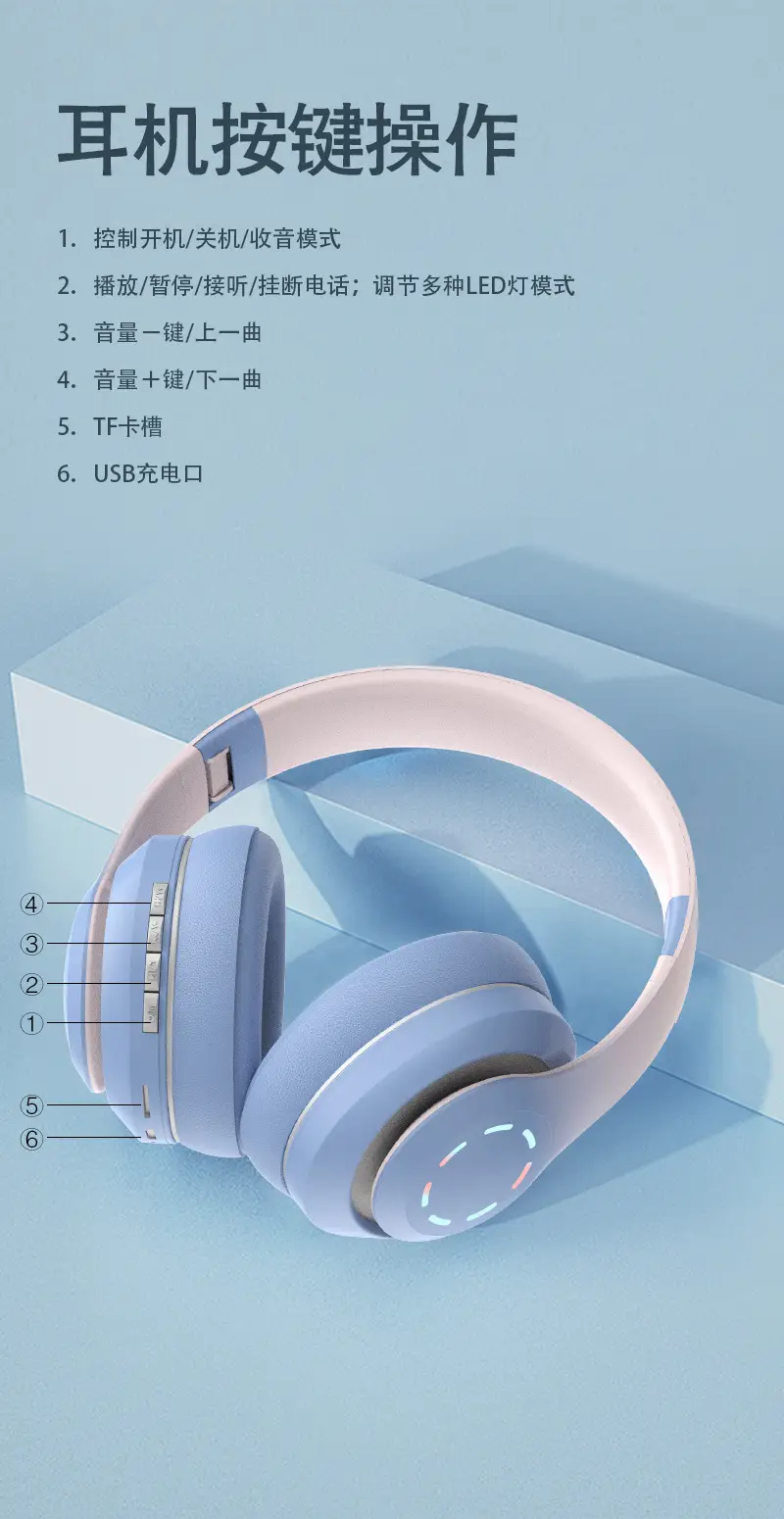 Bluetooth Headphones Gradient Color Wireless 3D Bass β feature 14