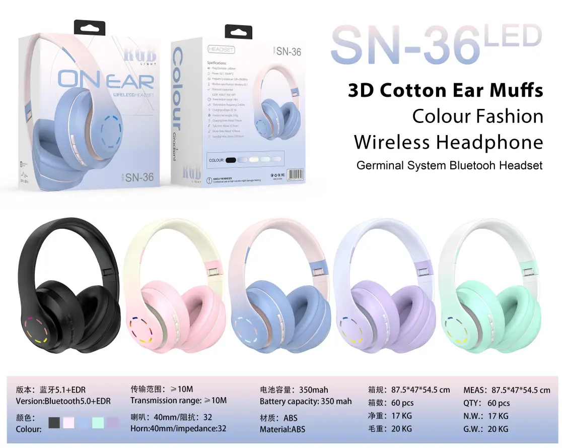 Bluetooth Headphones Gradient Color Wireless 3D Bass β feature 3