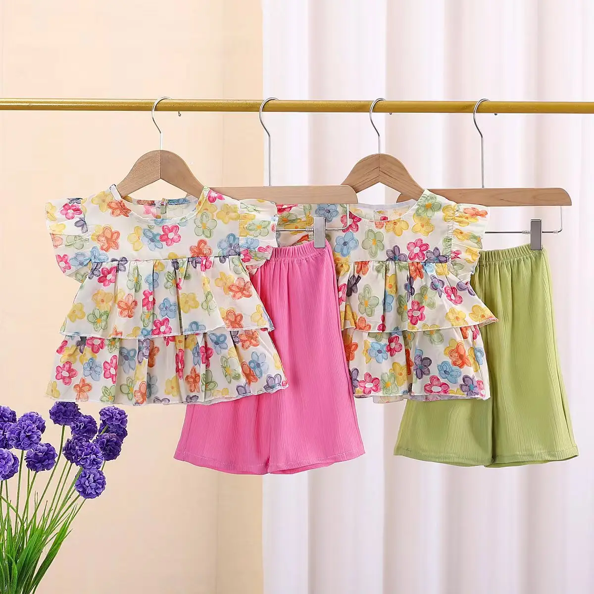 Children Cotton Floral T-Shirt Shorts Suit Summer - Image 14
