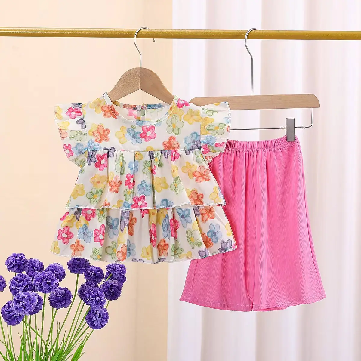 Children Cotton Floral T-Shirt Shorts Suit Summer - Image 15