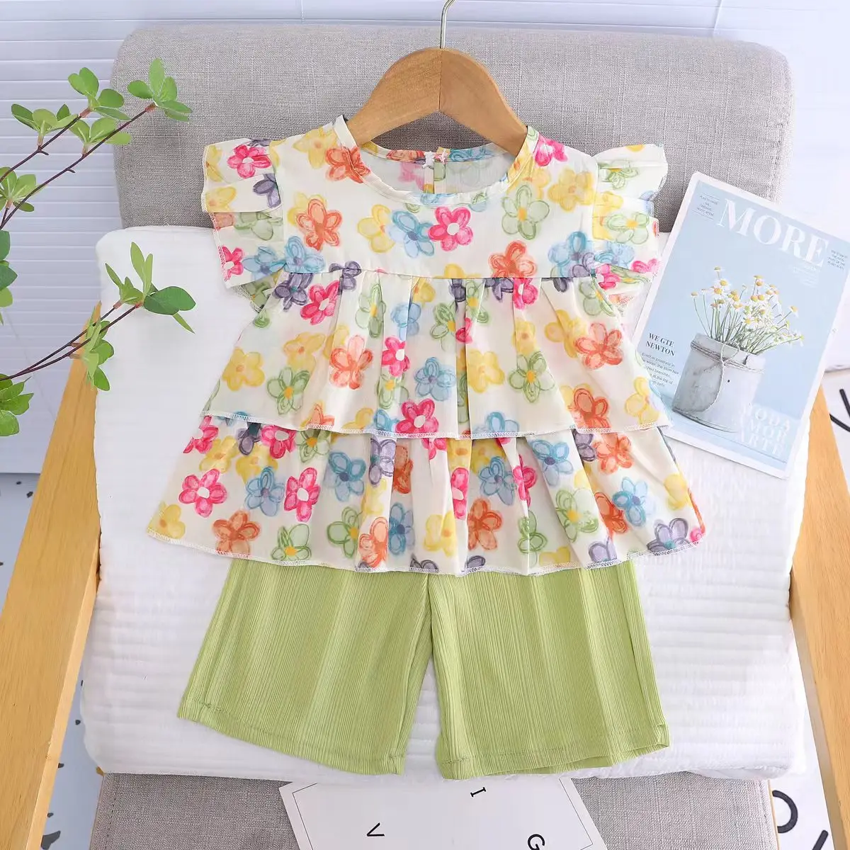 Children Cotton Floral T-Shirt Shorts Suit Summer — feature 1