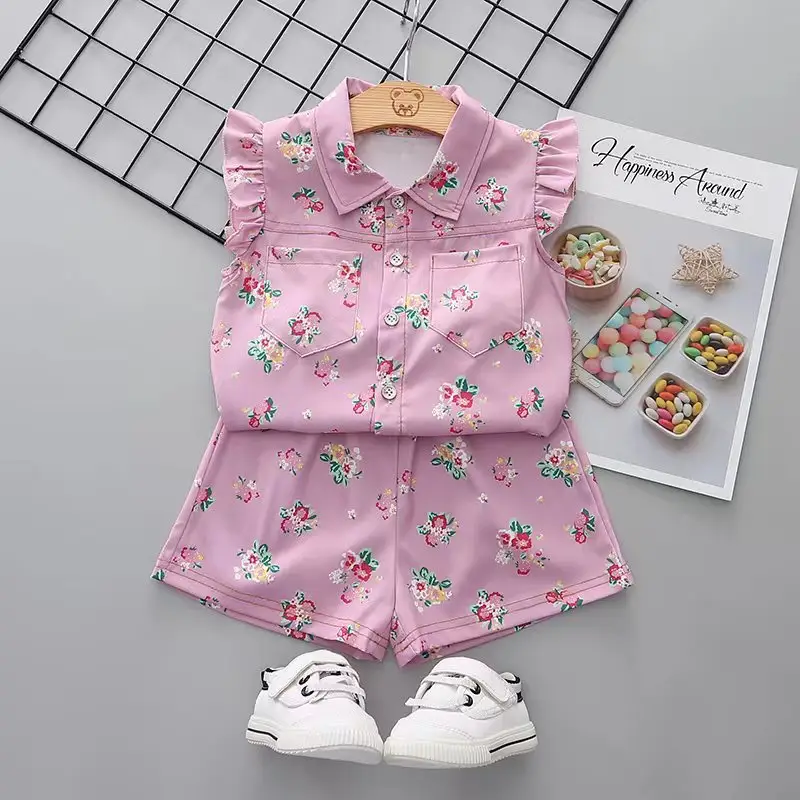 Children Cotton Floral T-Shirt Shorts Suit Summer - Image 8
