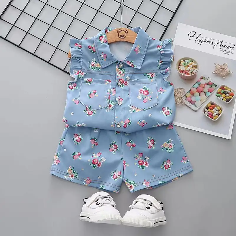 Children Cotton Floral T-Shirt Shorts Suit Summer - Image 9