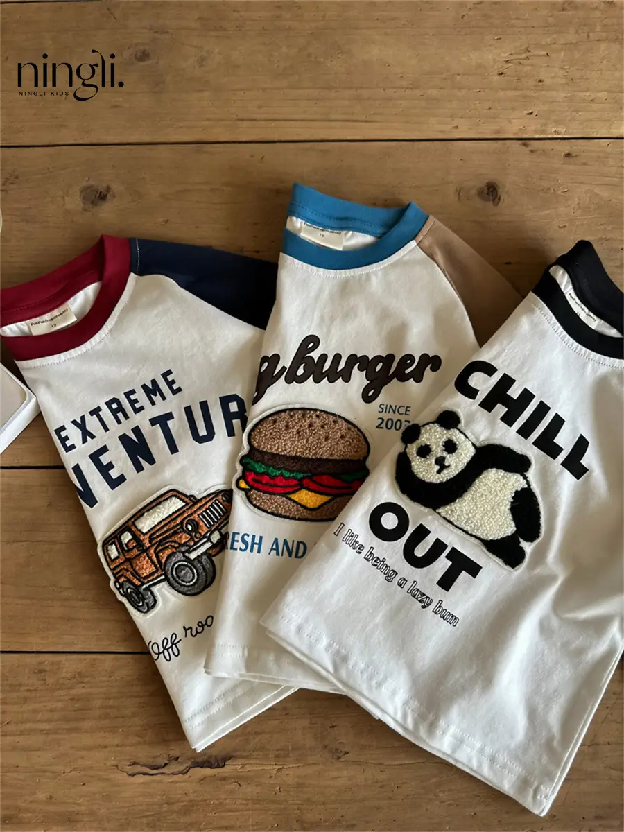 Ningli Boys Long Sleeve T-Shirt Big Burger Chill Out Panda - Image 6