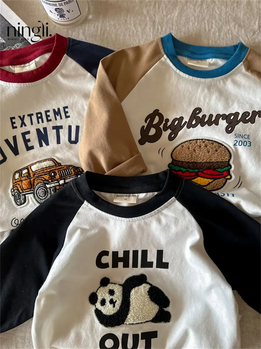 Ningli Boys Long Sleeve T-Shirt Big Burger Chill Out Panda - Image 9