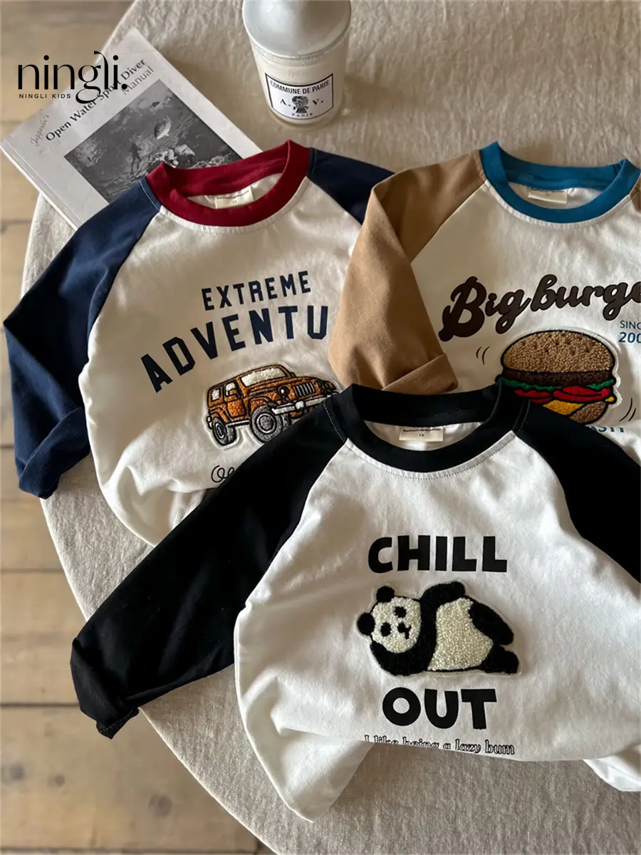 Ningli Boys Long Sleeve T-Shirt Big Burger Chill Out Panda — feature 13