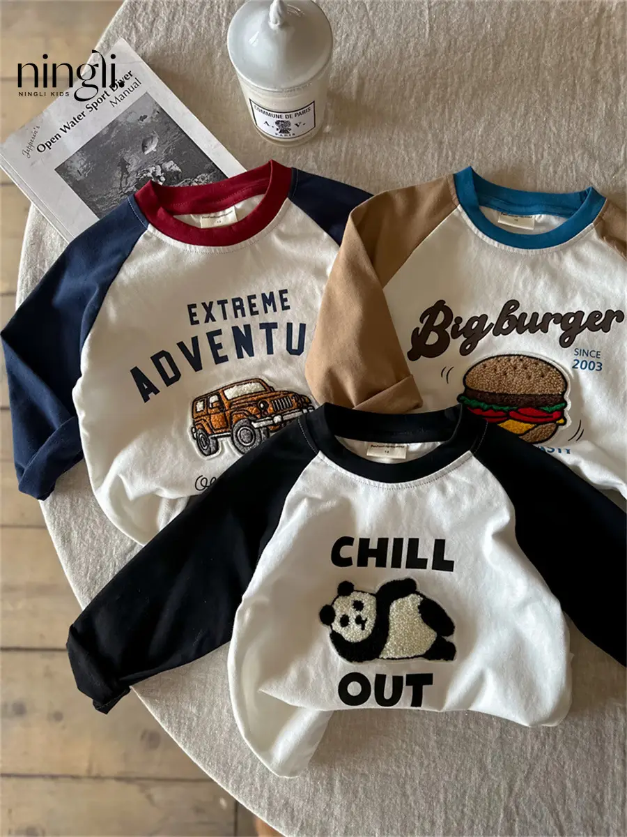 Ningli Boys Long Sleeve T-Shirt Big Burger Chill Out Panda — feature 15