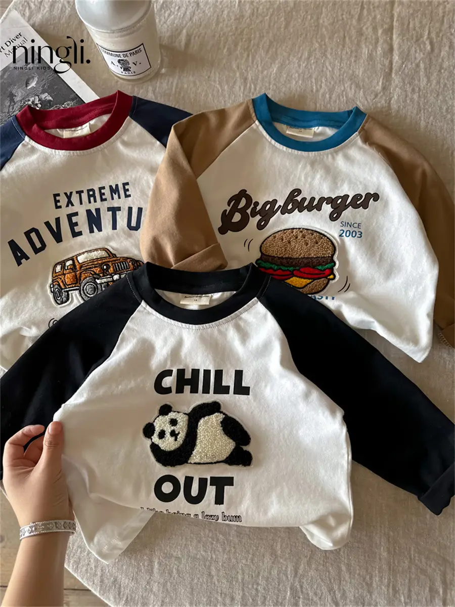 Ningli Boys Long Sleeve T-Shirt Big Burger Chill Out Panda — feature 17