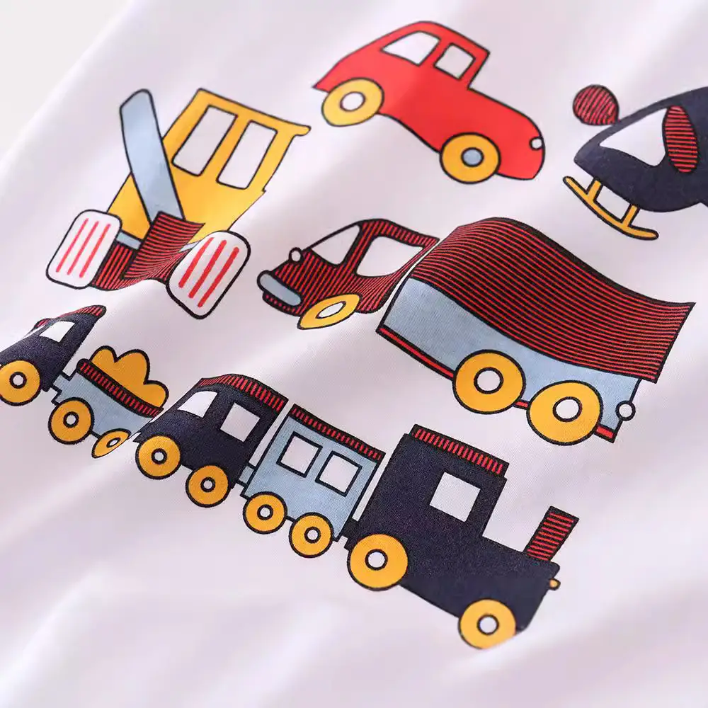 2024 Kids Cotton T-Shirt White Train Print - Image 3