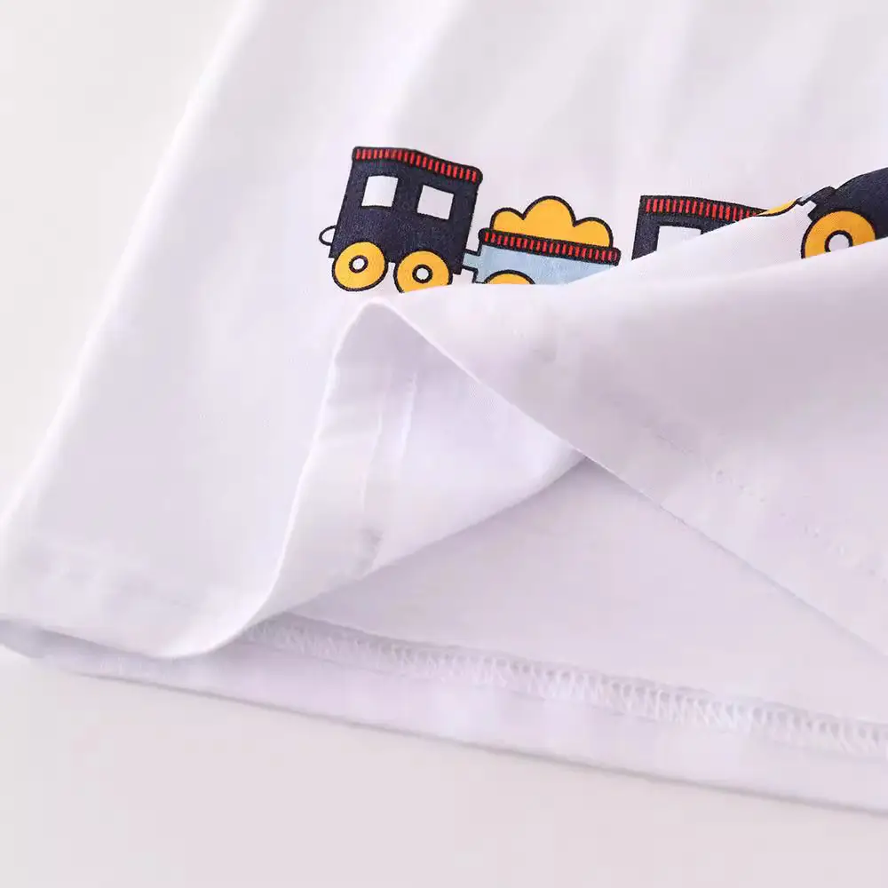 2024 Kids Cotton T-Shirt White Train Print - Image 4