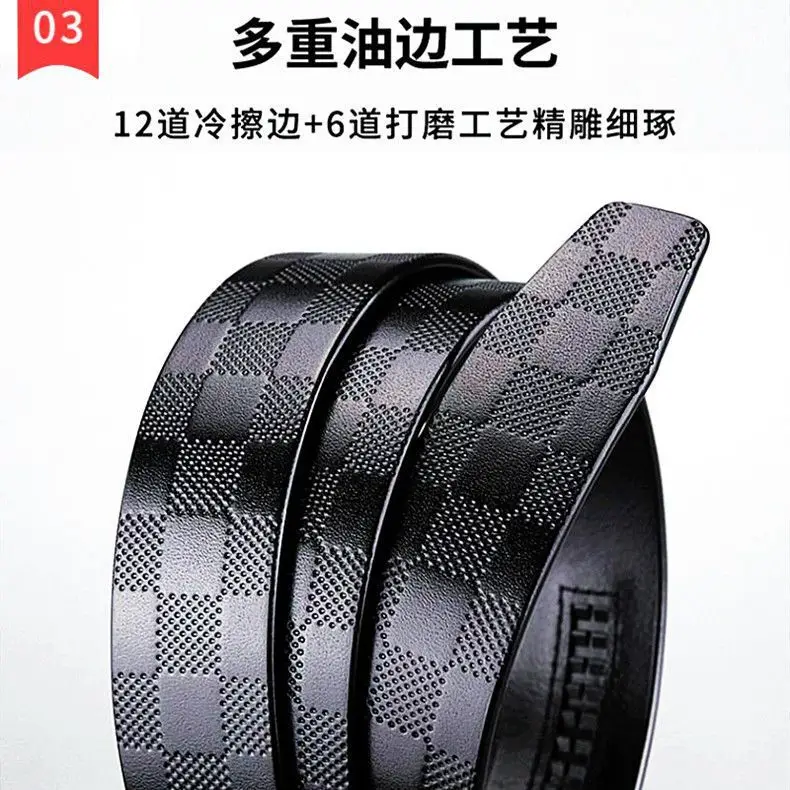 Pure Cowhide Belt with Automatic Buckle & Check Pattern — feature 10