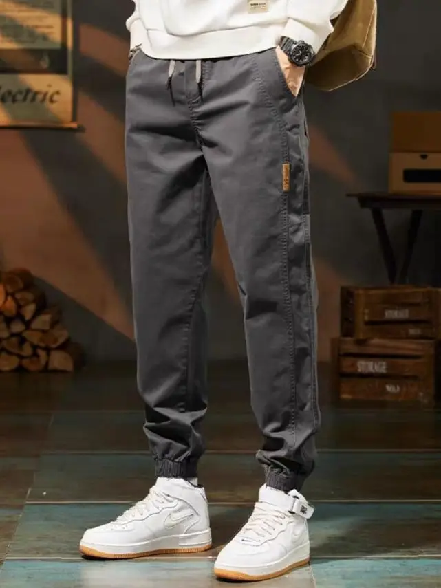 Men's Beige Loose Fit Casual Pants with Tie