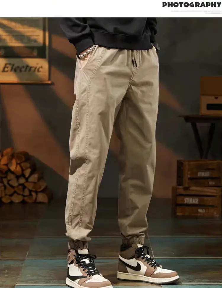 Men's Beige Loose Fit Casual Pants with Tie — feature 3
