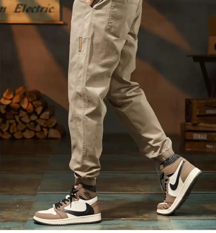 Men's Beige Loose Fit Casual Pants with Tie — feature 4