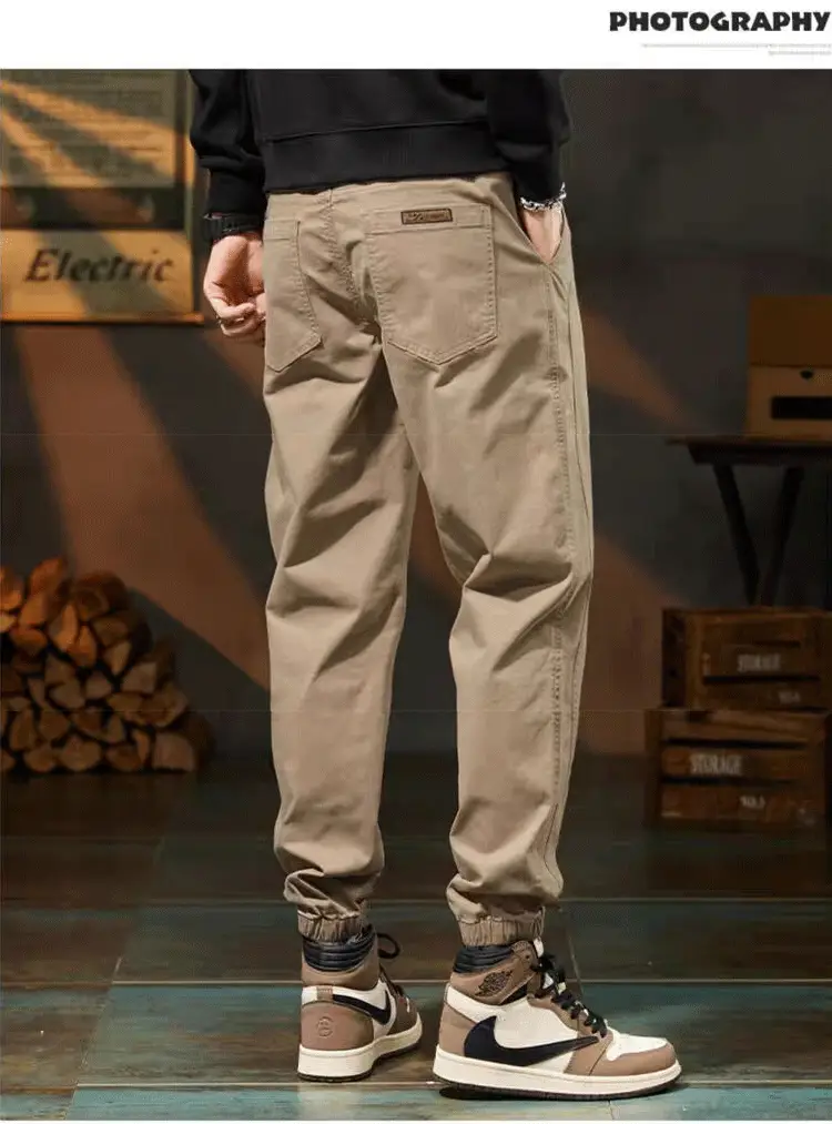 Men's Beige Loose Fit Casual Pants with Tie — feature 5