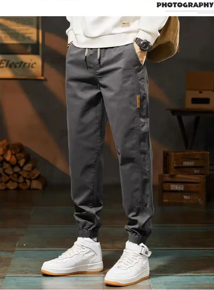 Men's Beige Loose Fit Casual Pants with Tie — feature 6