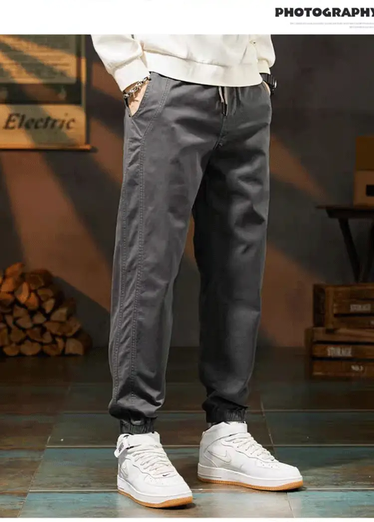 Men's Beige Loose Fit Casual Pants with Tie — feature 7