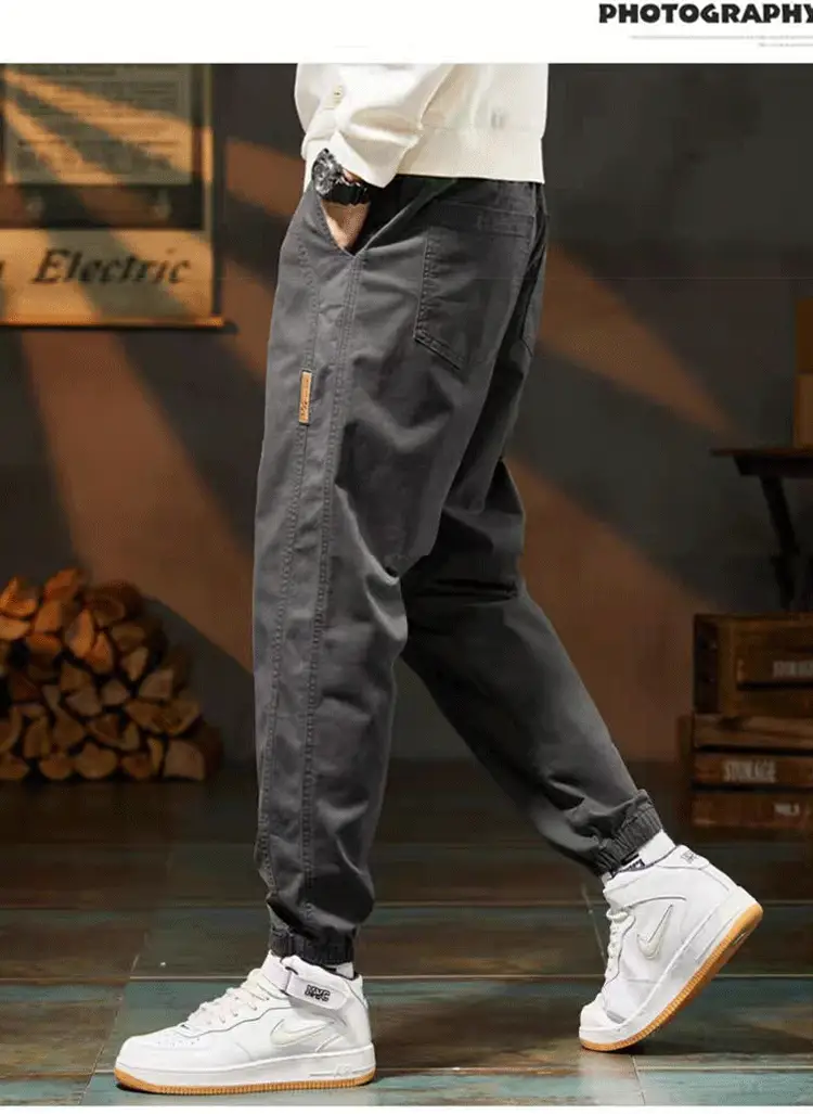 Men's Beige Loose Fit Casual Pants with Tie — feature 8