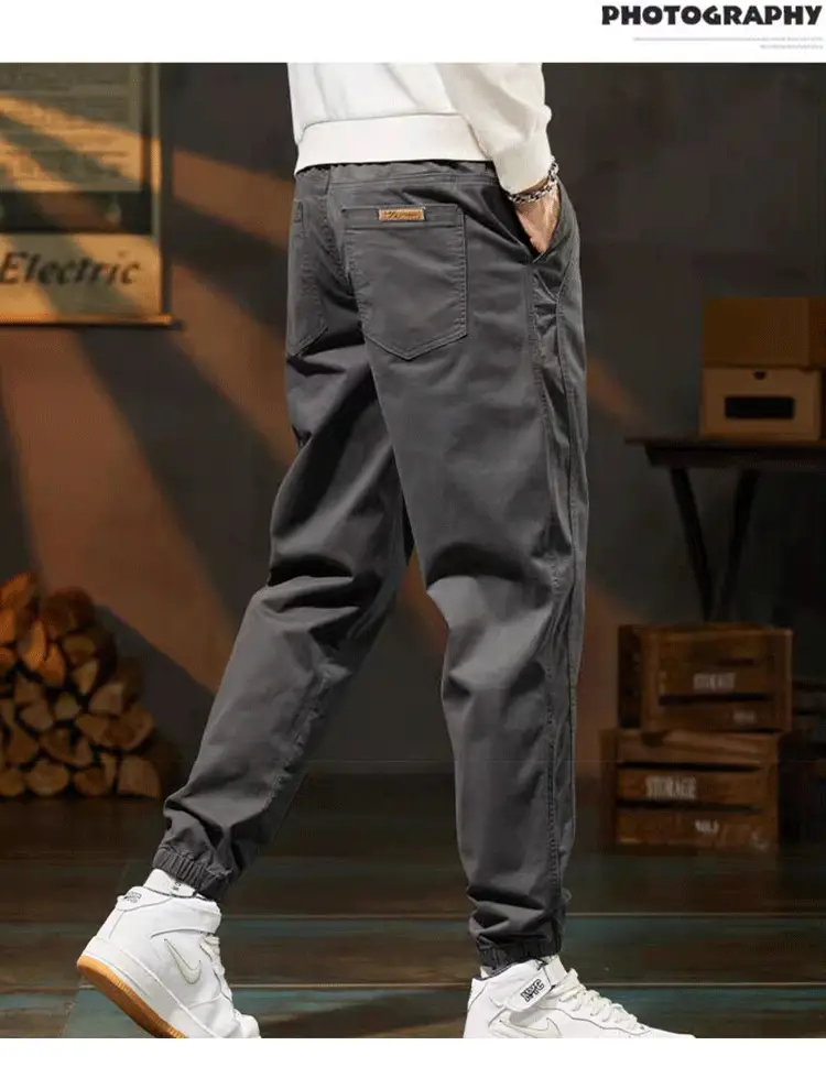 Men's Beige Loose Fit Casual Pants with Tie — feature 9