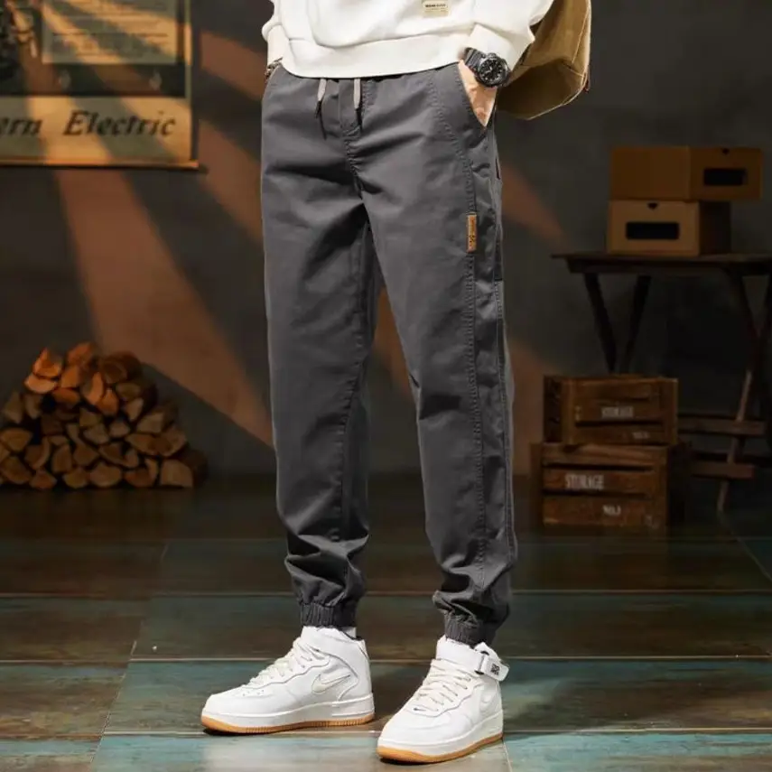 Men's Beige Loose Fit Casual Pants with Tie