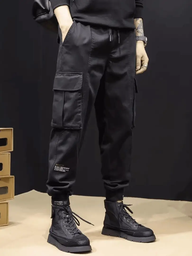 Men's Black Multi-Pocket Leggings Autumn Casual Pants - Image 4
