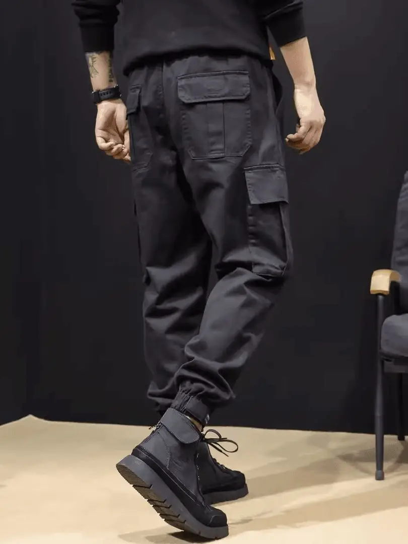 Men's Black Multi-Pocket Leggings Autumn Casual Pants - Image 5