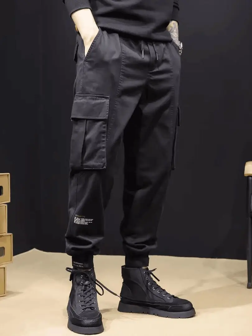 Men's Black Multi-Pocket Leggings Autumn Casual Pants - Image 6