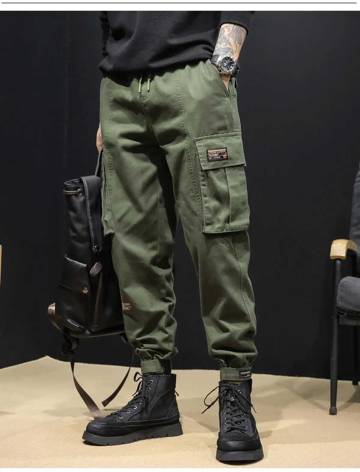 Men's Black Multi-Pocket Leggings Autumn Casual Pants — feature 10