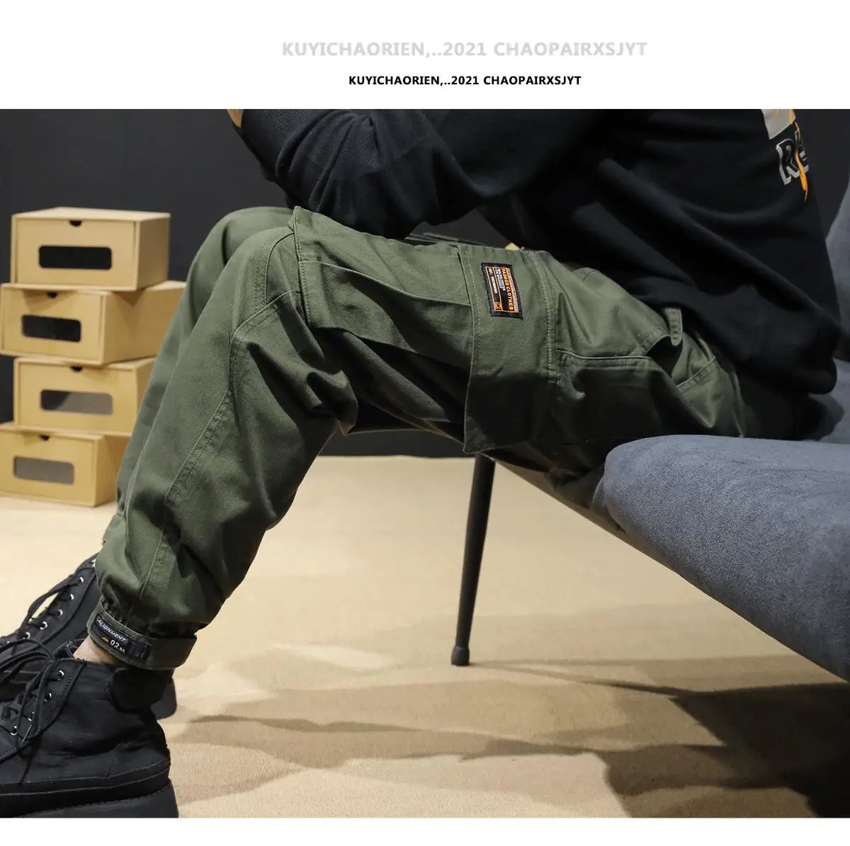 Men's Black Multi-Pocket Leggings Autumn Casual Pants — feature 11