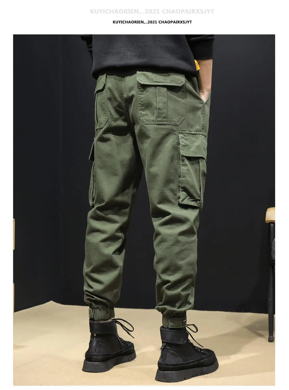 Men's Black Multi-Pocket Leggings Autumn Casual Pants — feature 12