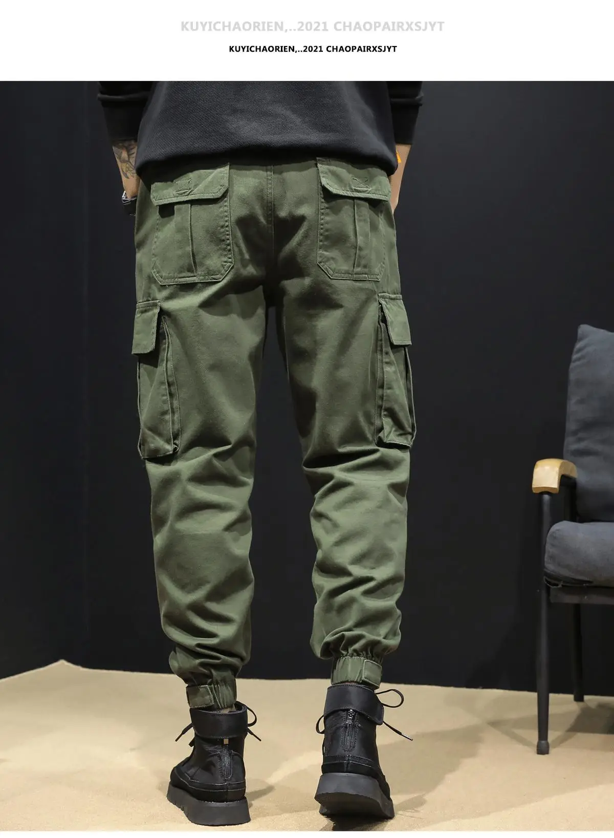 Men's Black Multi-Pocket Leggings Autumn Casual Pants — feature 13