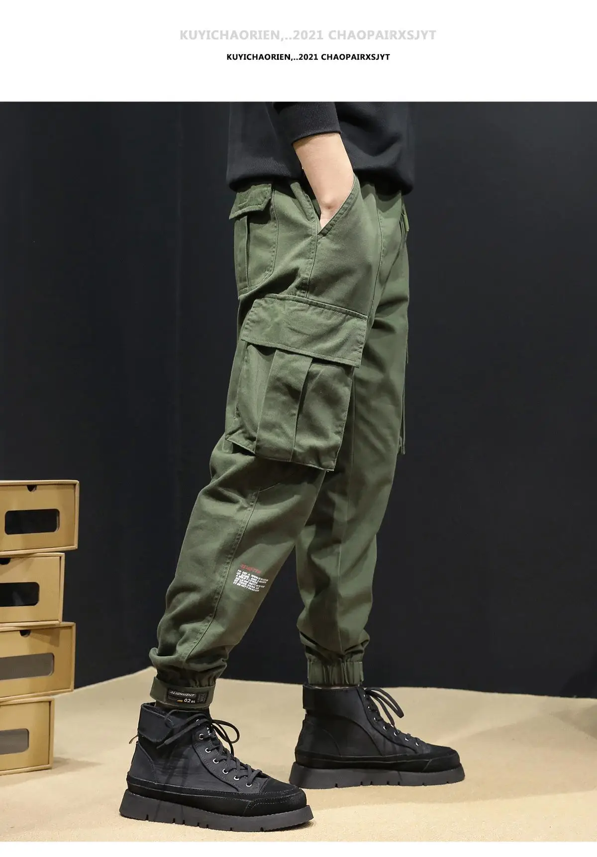 Men's Black Multi-Pocket Leggings Autumn Casual Pants — feature 14