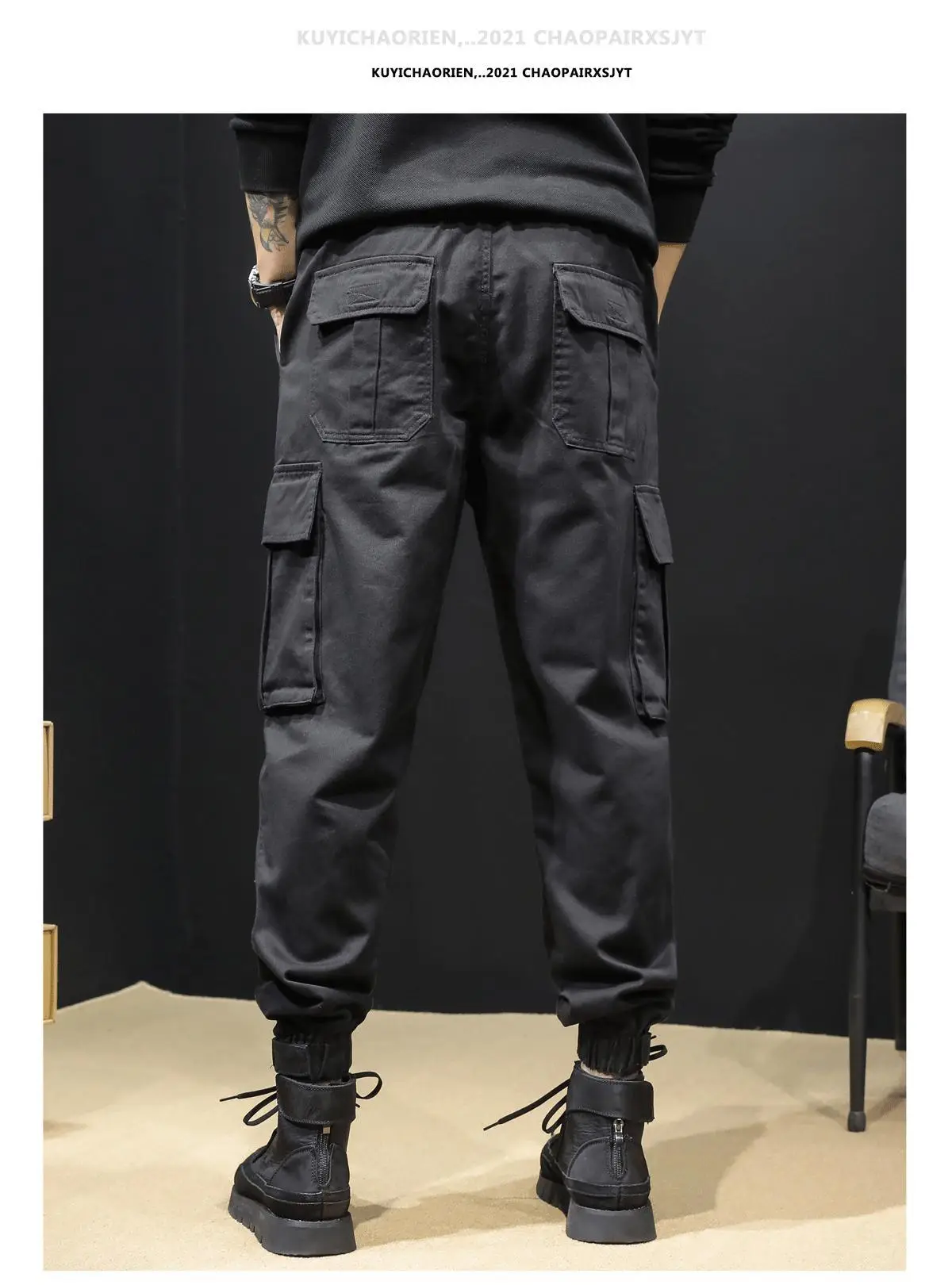 Men's Black Multi-Pocket Leggings Autumn Casual Pants — feature 6