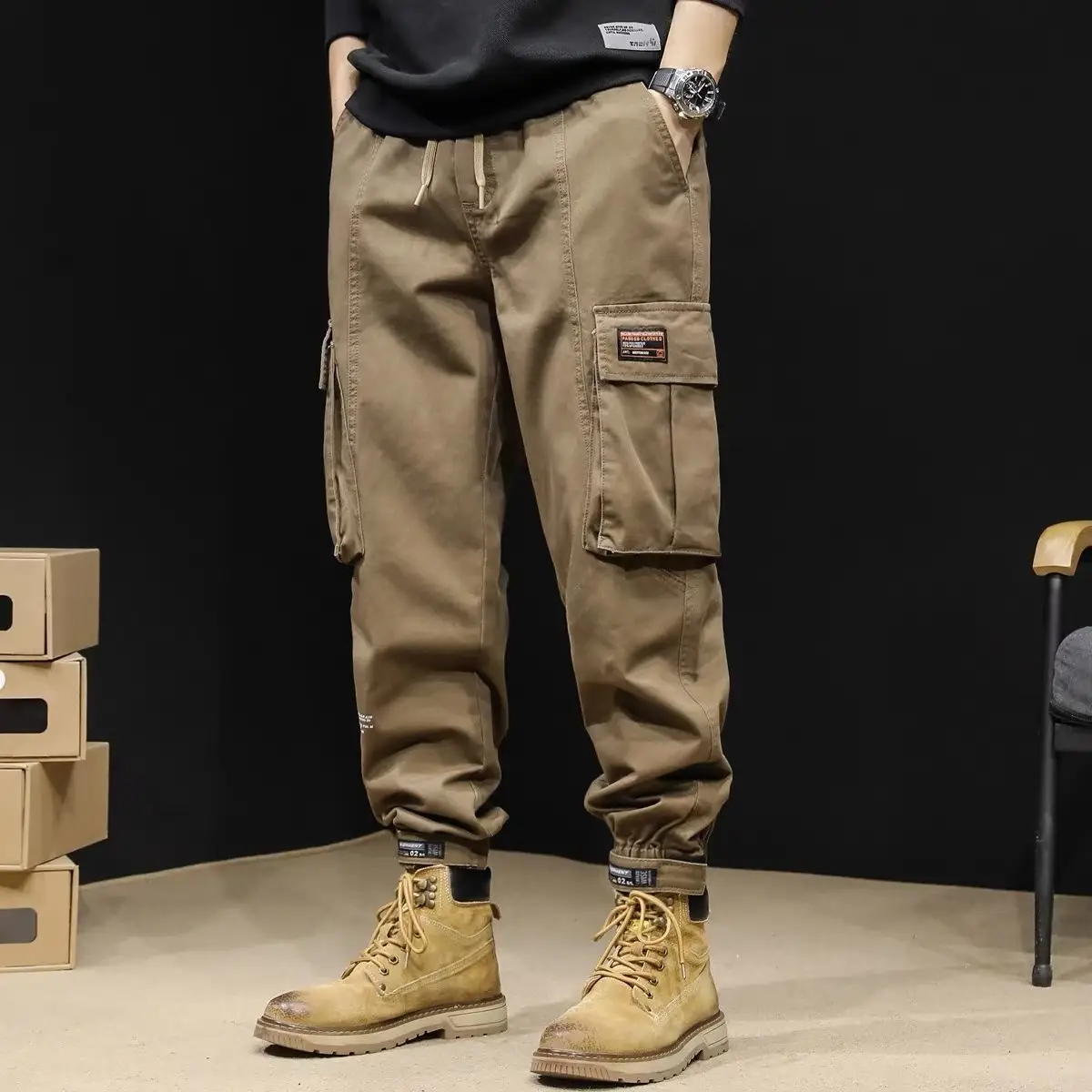 Men's Black Multi-Pocket Leggings Autumn Casual Pants - Image 2